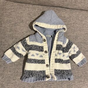 Jean Bourget Kids Hooded Sweater Coat - Blue and Cream